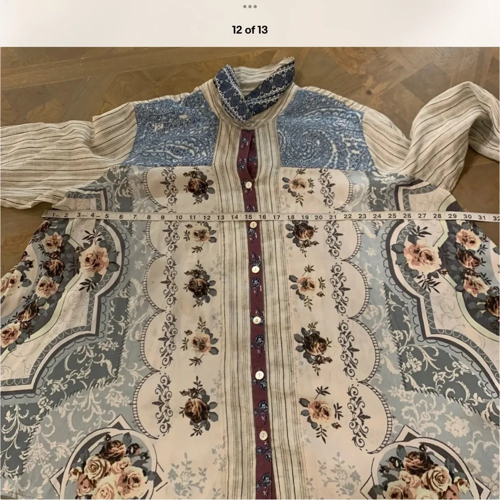 John Mark plus size Embellished mixed Fabric Button-Up Shirt - Picture 2 of 13